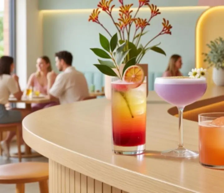 Selection of colourful craft cocktails on the bar at The Quiet Bluff