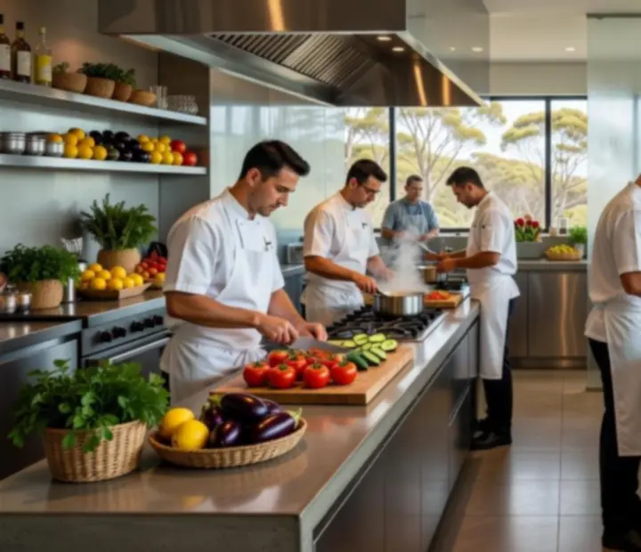 Chefs cooking in the open kitchen at The Quiet Bluff