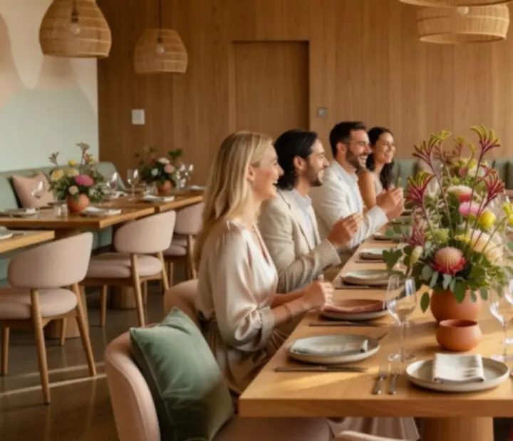 Private dining table set for an event at The Quiet Bluff restaurant