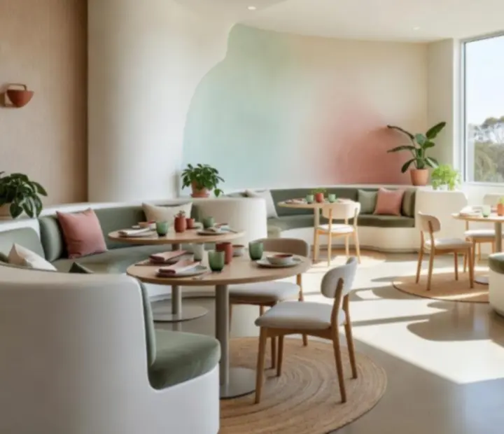 Sunlit interior of The Quiet Bluff restaurant with contemporary Australian design