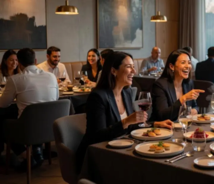 Guests dining and enjoying a relaxed evening at The Quiet Bluff